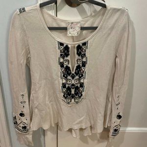 White/Ivory Free People Thermal Waffle Shirt with Cut Out